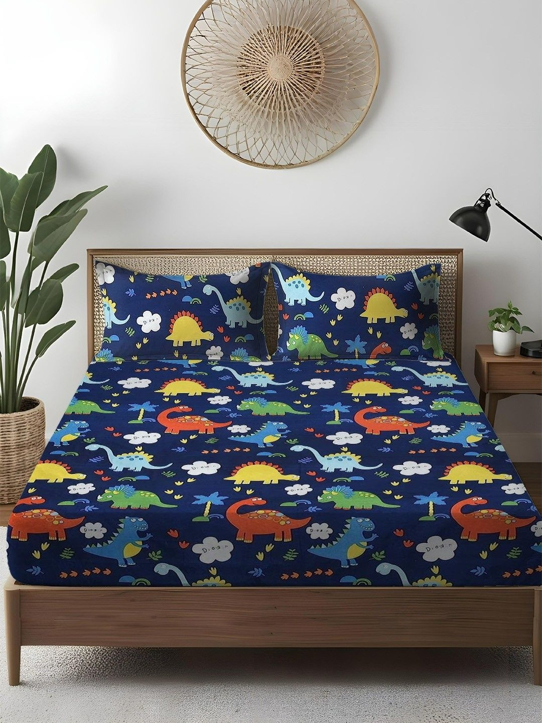 WEAVE AND DECOR Blue Printed Microfiber 300TC Double Bedsheet & 2 Pillow Covers 90x90 Inch