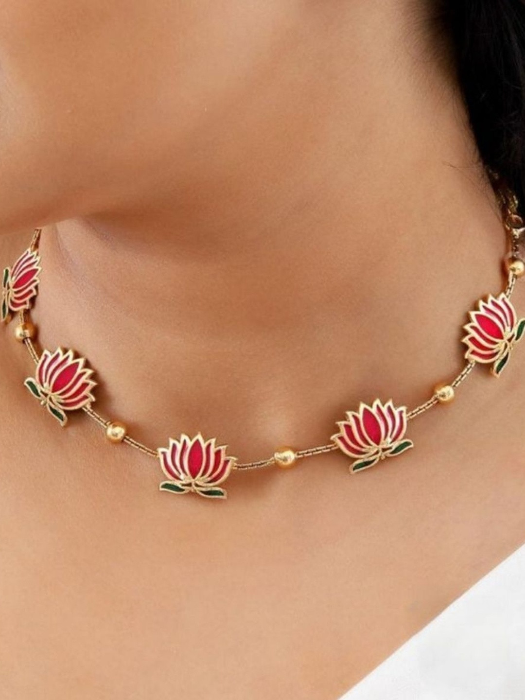 Super Weston Gold-Plated Enameled Necklace And Earrings