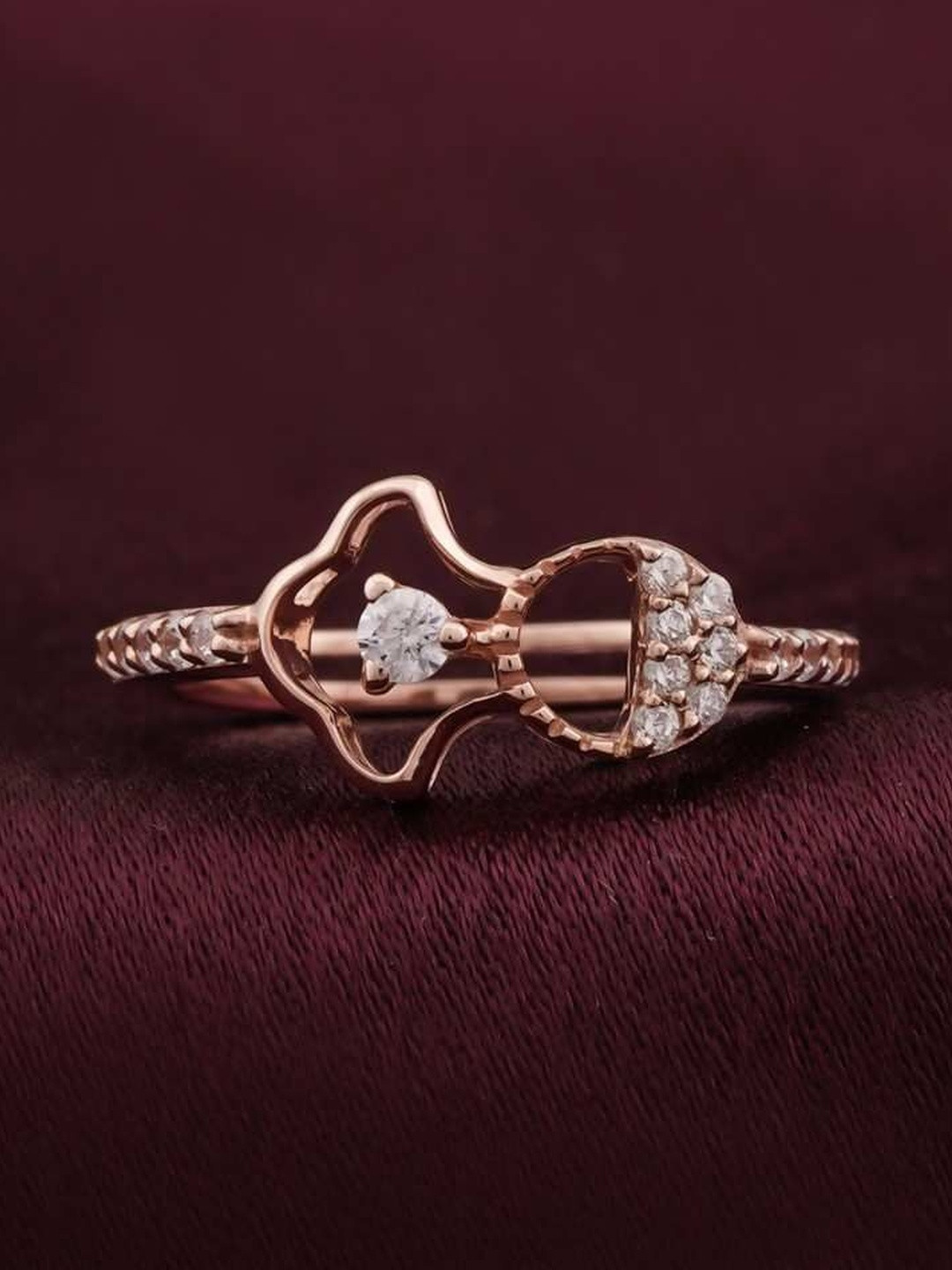 Zalkari Silver Rose Gold-Plated Cubic Zirconia-Studded Precious Moment Finger Ring