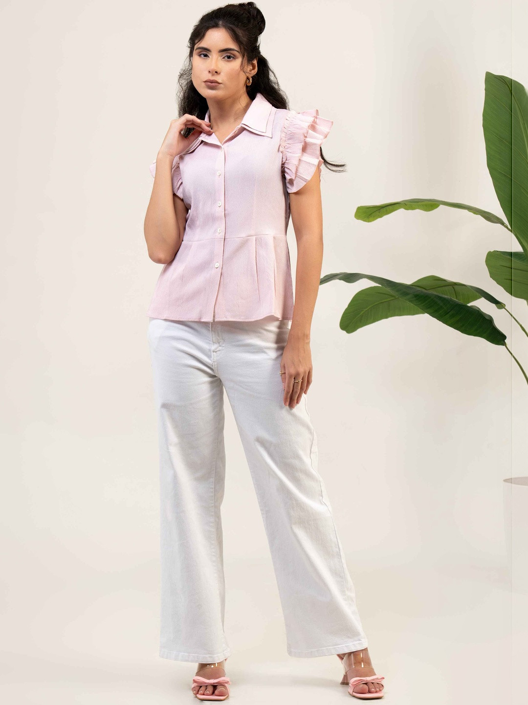 Urban Sundari Flutter Sleeve Ruffles Cotton Top