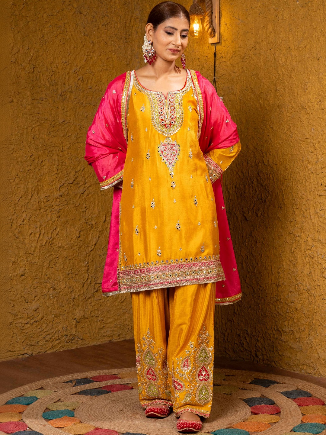 Urban Sundari Yoke Design Mirror Work Kurta With Salwar & Dupatta