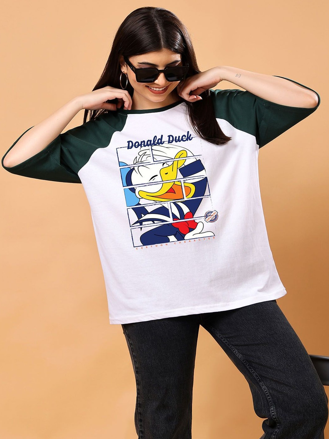 CORSICA Donald Duck Graphic Printed Raglan Sleeve Bio Finish Oversized Cotton T-shirt