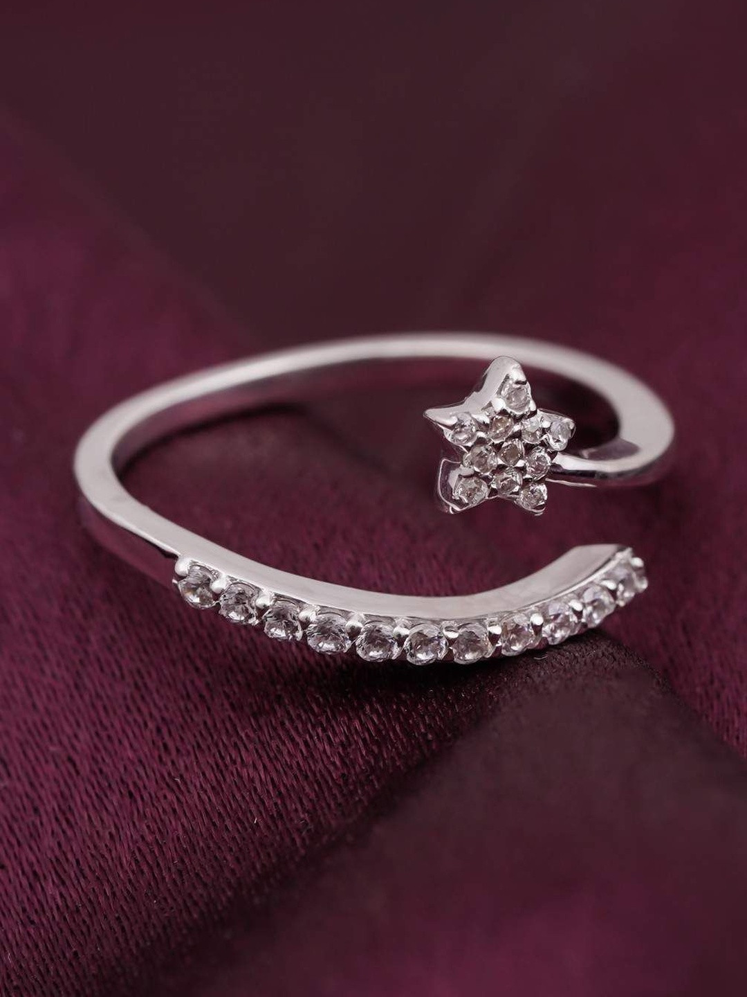 Zalkari Rhodium-Plated Cubic Zirconia-Studded Shooting Star Finger Ring