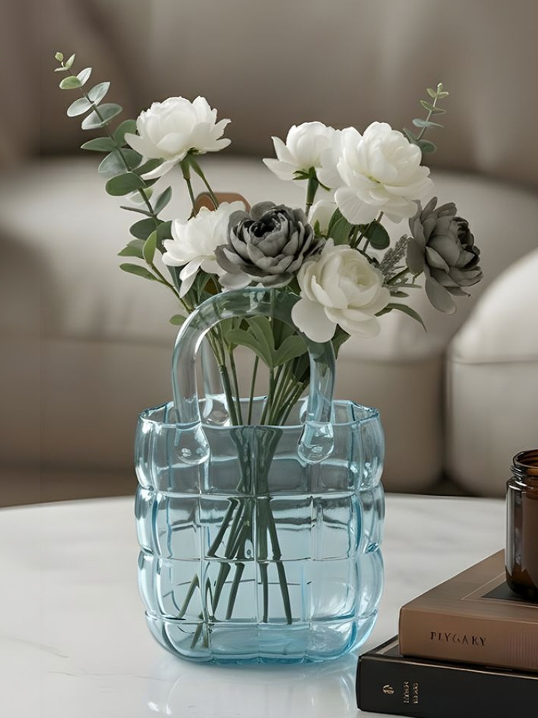 AARVI DECOR STUDIO Blue Textured Glass Flower Vase