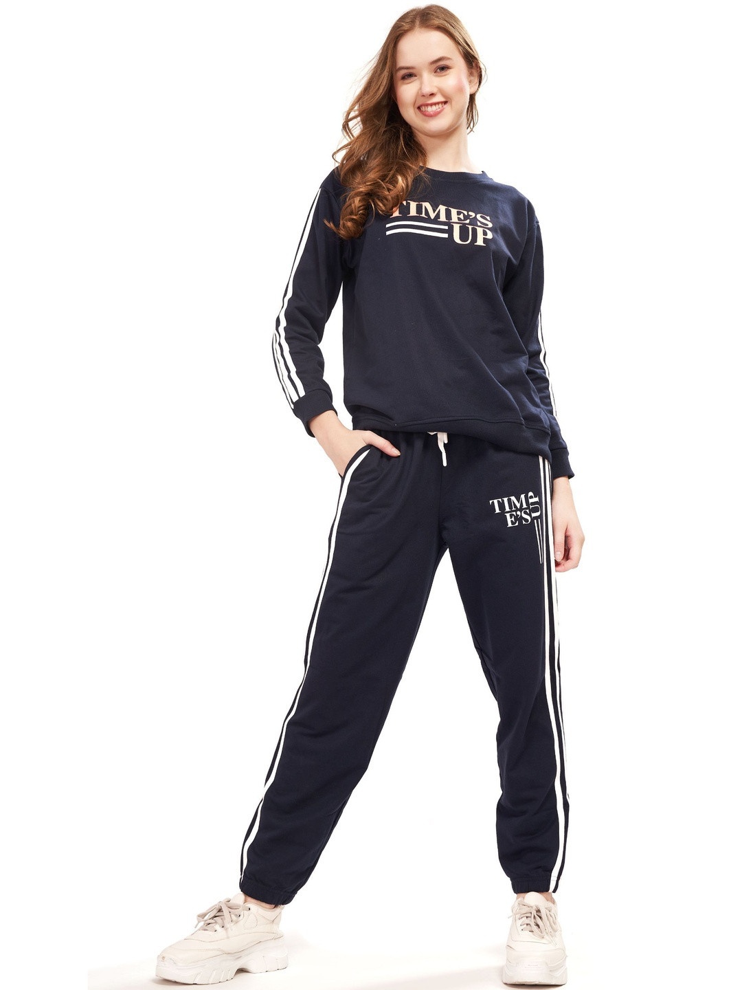 WEET Women Printed Cotton Sweatshirt and Joggers Tracksuit
