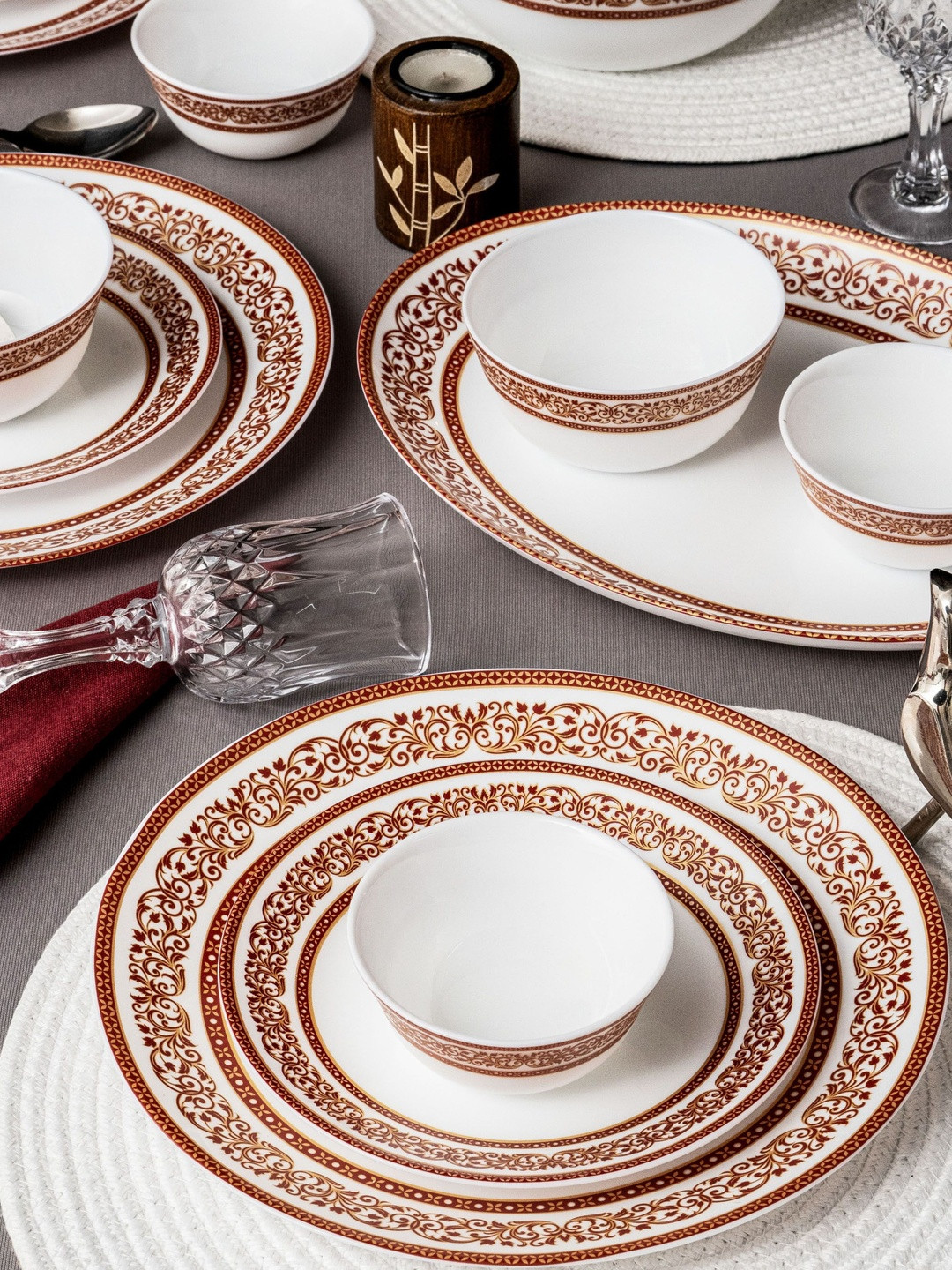 Cello White Floral Printed 27 Pieces Opalware Dishwasher and Microwave Safe Dinner Set