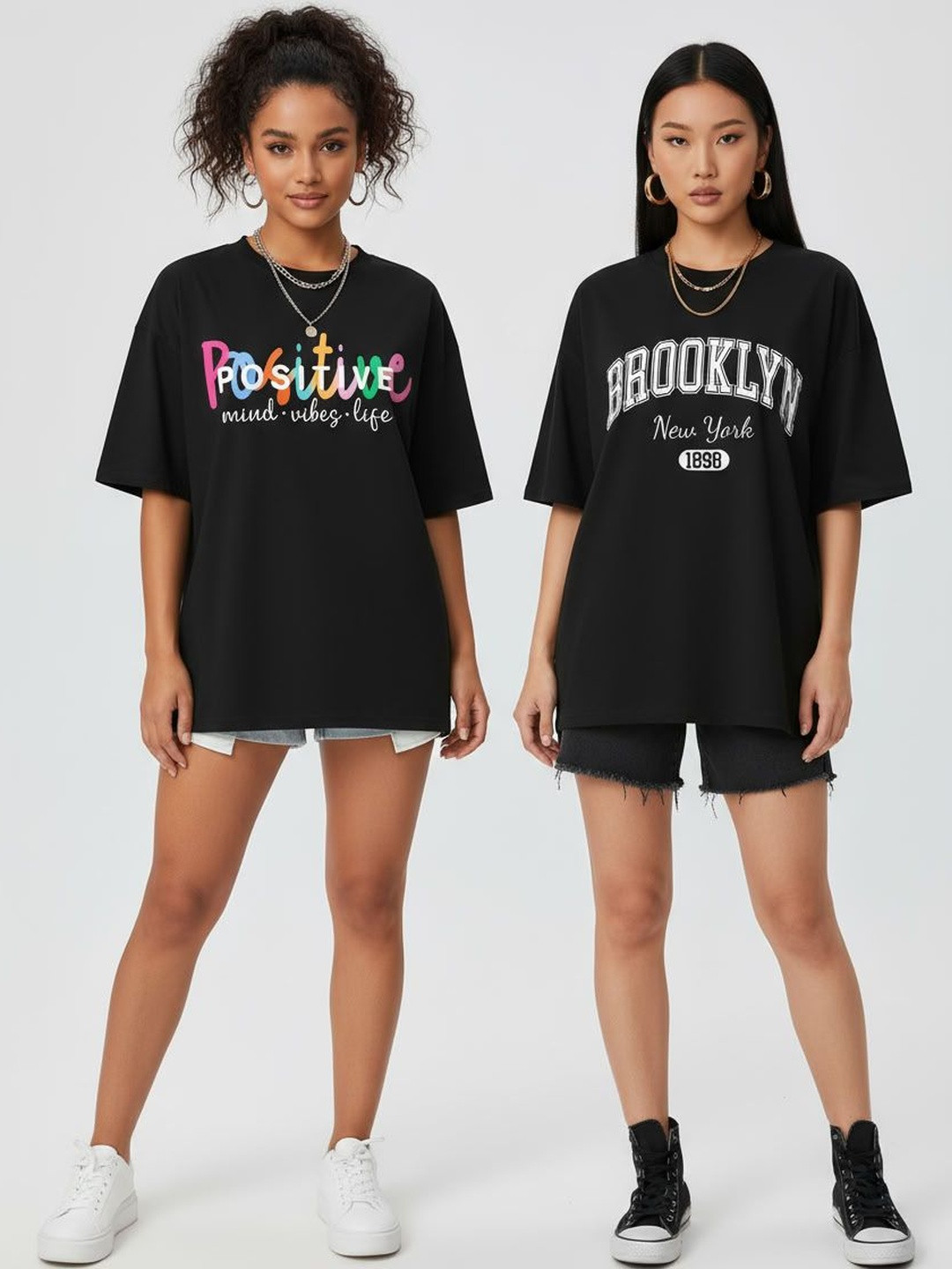 SZN Women Pack Of 2 Typography Printed T-shirt