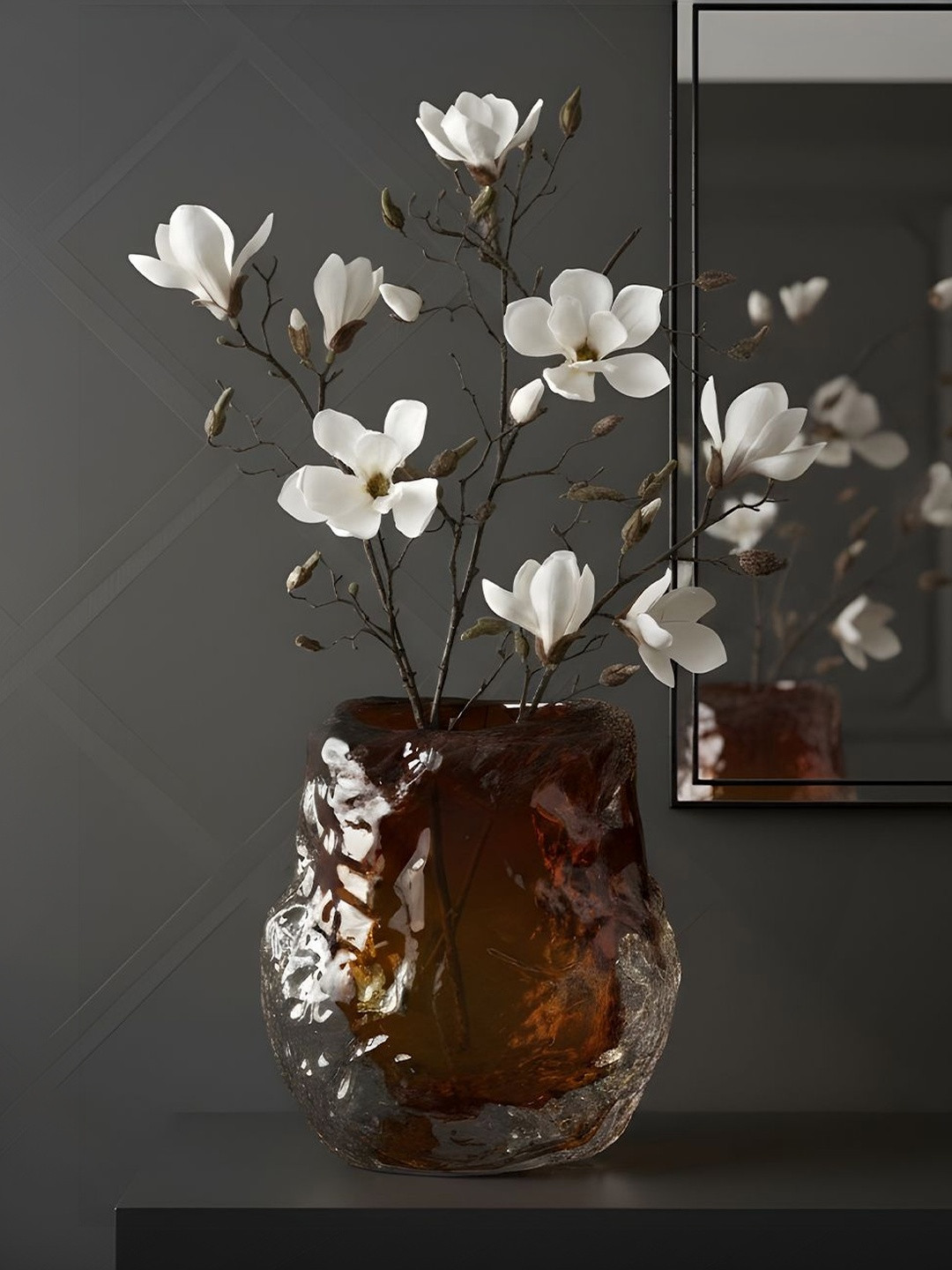 AARVI DECOR STUDIO Ice Brown Textured Flower Vase