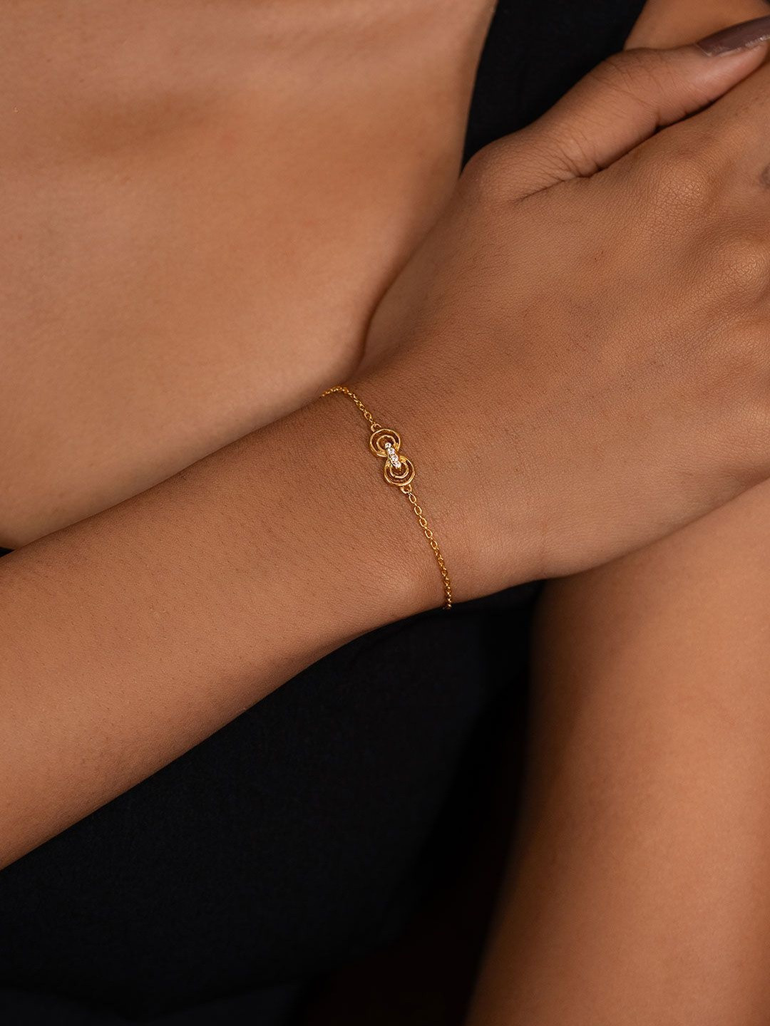 SHAYA Women Sterling Silver Cubic Zirconia Gold-Plated Wraparound Bracelet