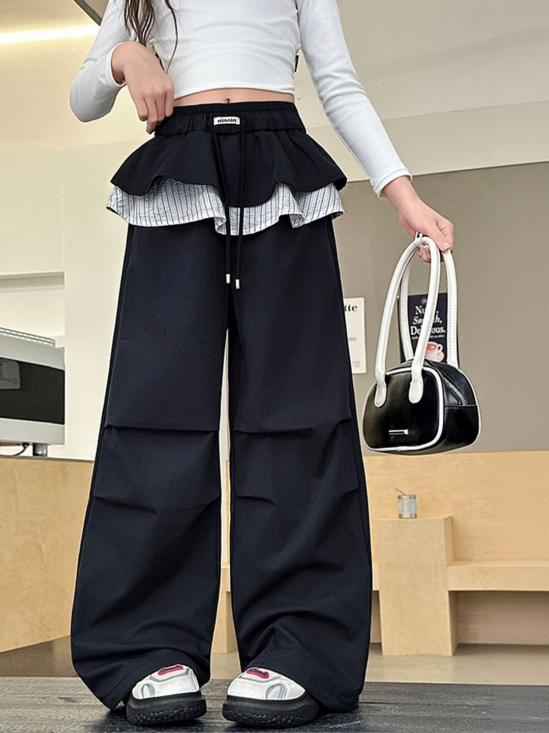 LULU & SKY Girls High-Rise Wide Leg Layered Ruffles Pants Regular Trousers