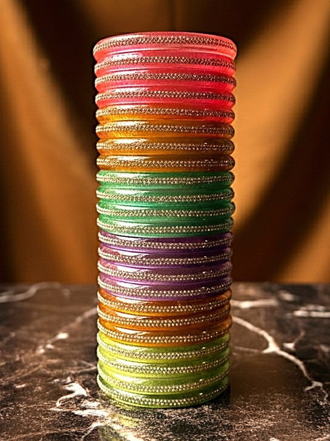 RP BADLAS Set Of 24 Rose Gold-Plated Zircon-Studded Bangles