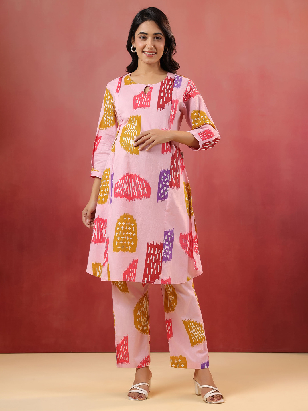 CRAFIQA Women Abstract Printed Cotton Maternity - Nursing Nightdress