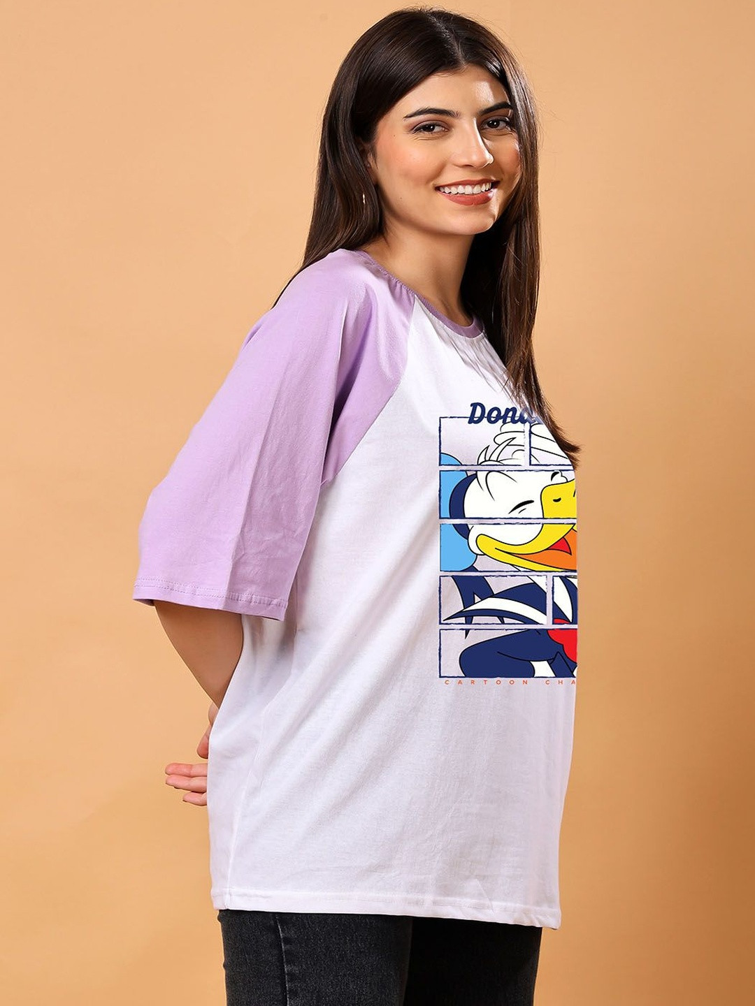 CORSICA Donald Duck Graphic Printed Raglan Sleeve Bio Finish Oversized Cotton T-shirt