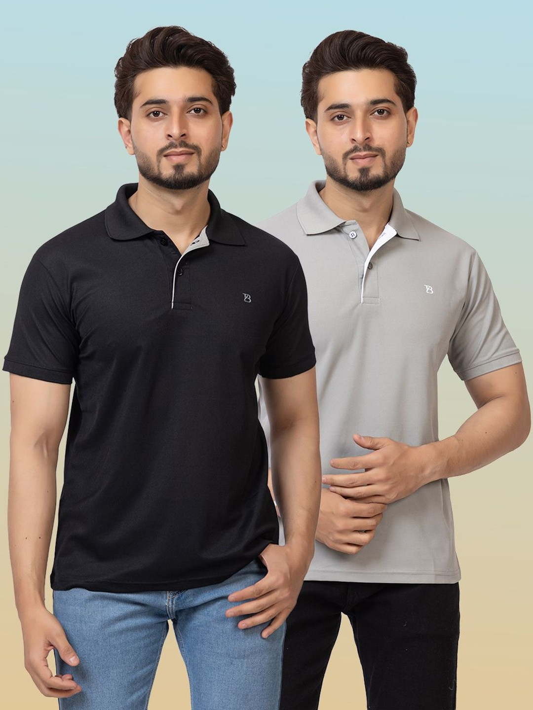 GEE 5 Men Pack Of 2 Brand Logo Solid Polo Collar Short Sleeves Regular Fit T-shirt