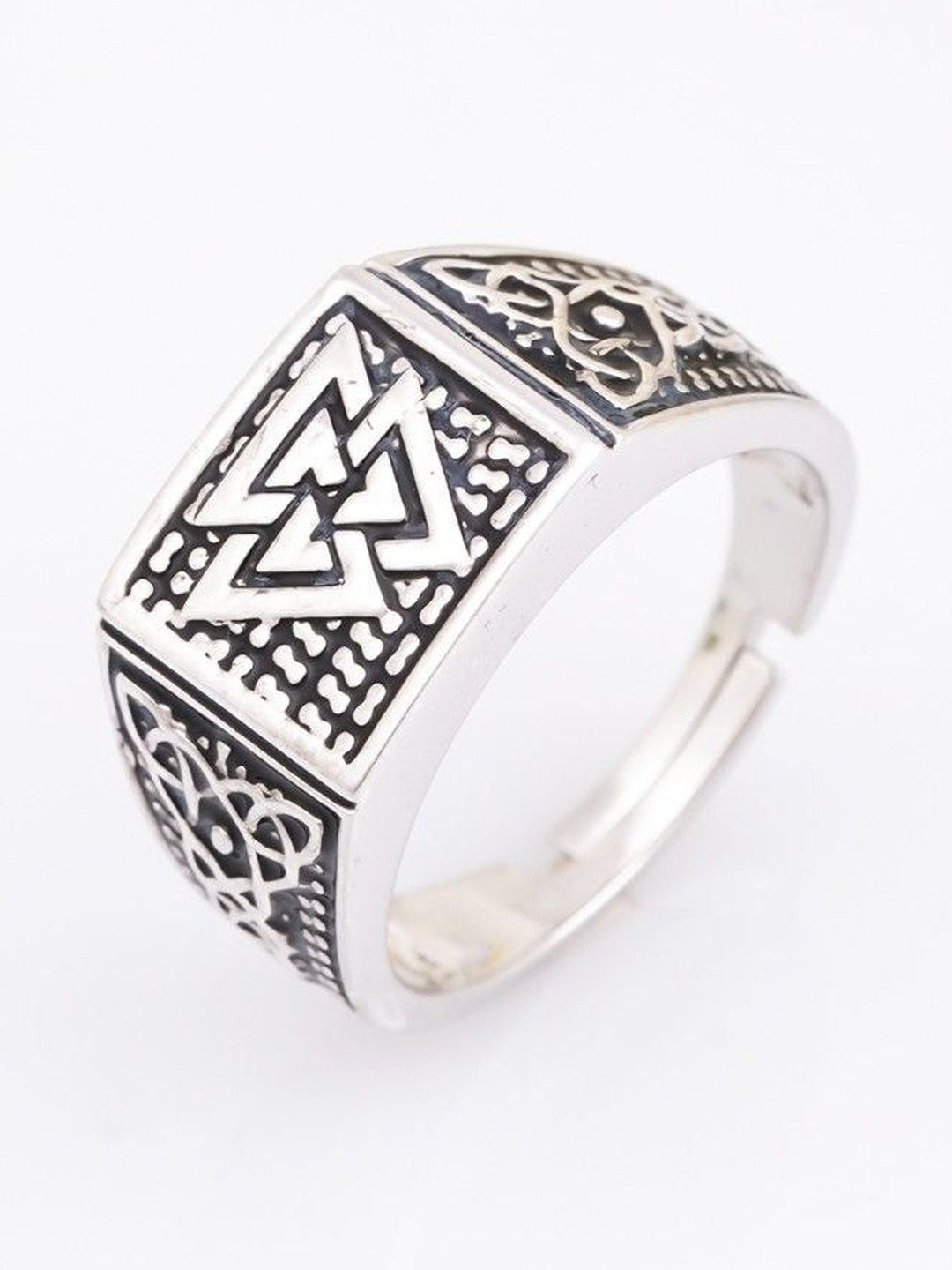 Zalkari Men Rhodium-Plated Illuminate Enamel Finger Ring