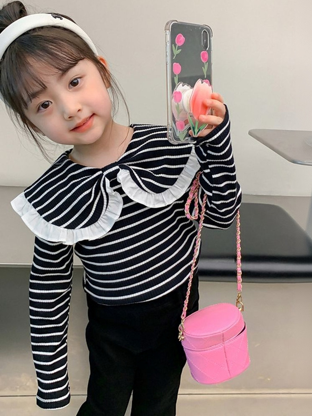 LULU & SKY Girls Ruffle Collar Striped Top