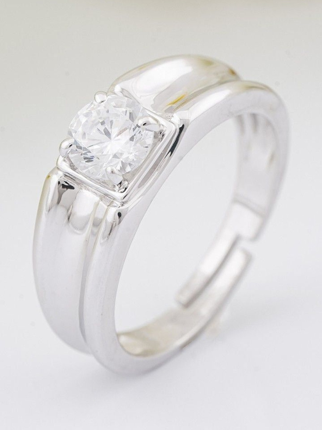 Zalkari Men Rhodium-Plated Cubic Zirconia-Studded Charming Band Finger Ring