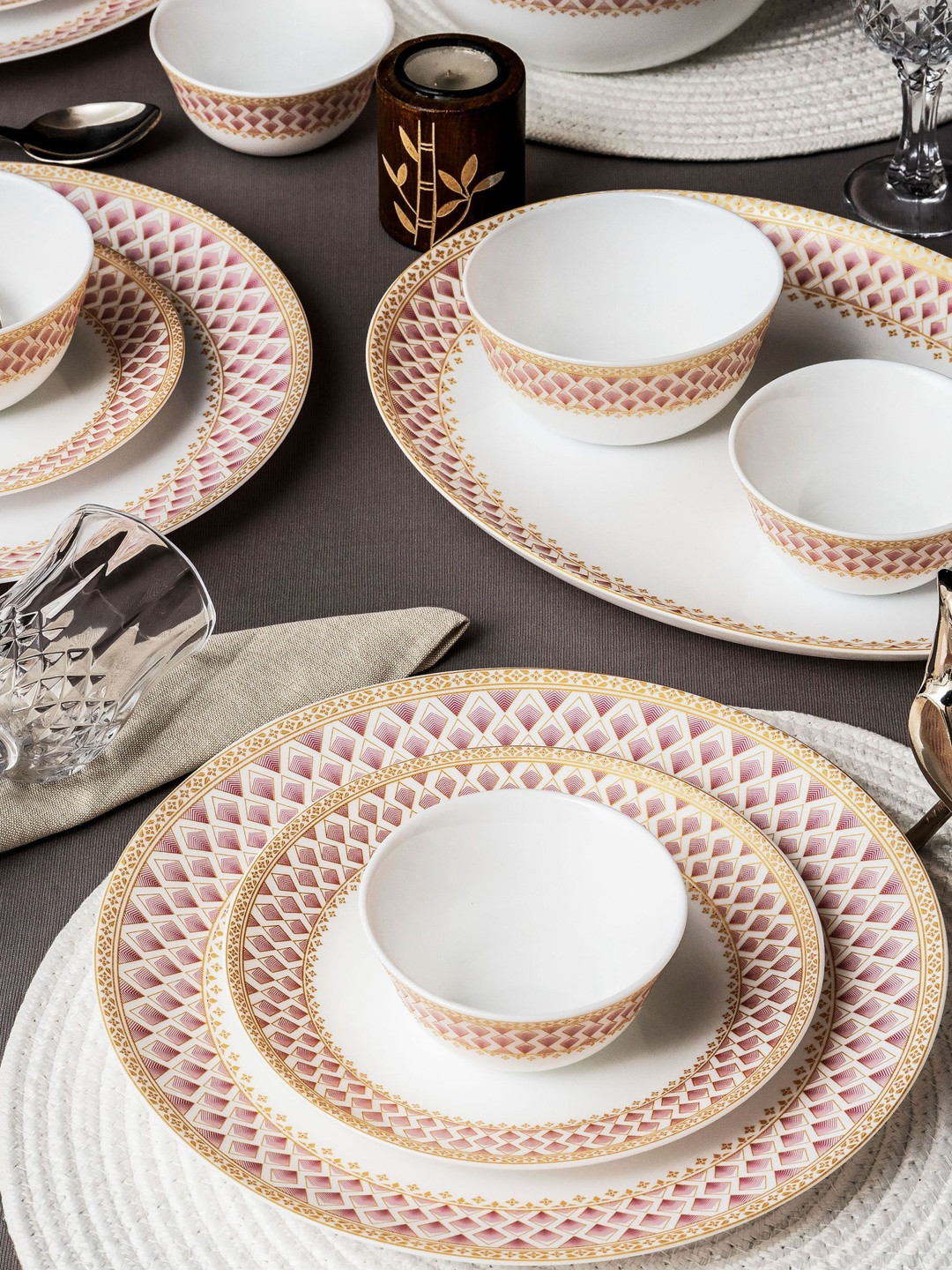 Cello White Floral Printed 27 Pieces Opalware Dishwasher and Microwave Safe Dinner Set