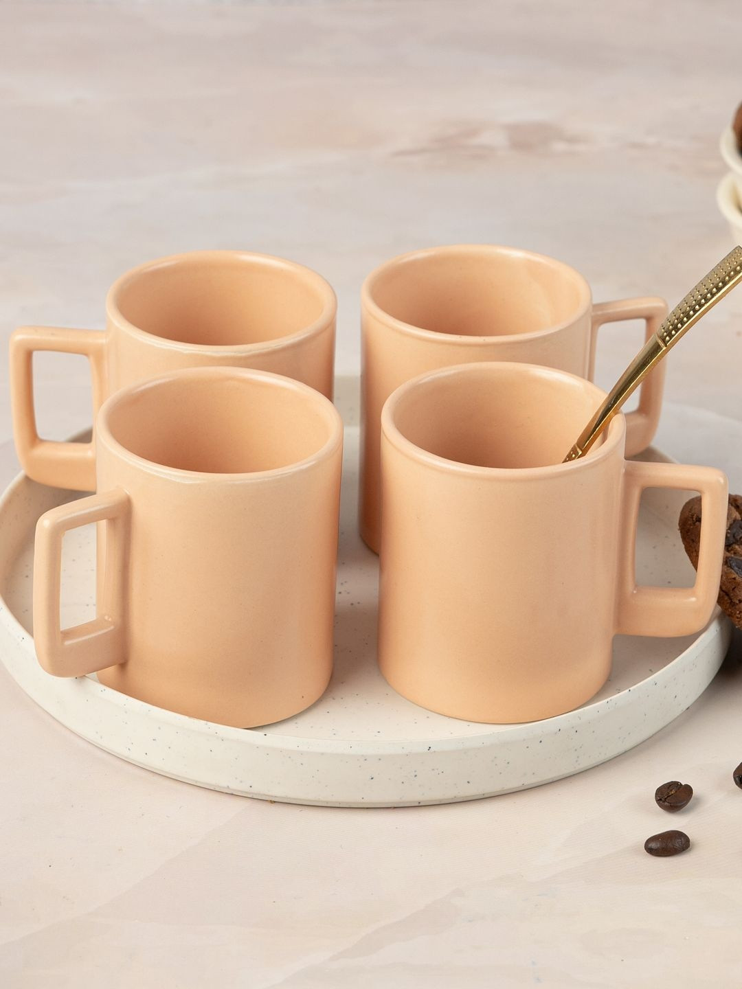 BODHI HOUSE Peach Ceramic Dishwasher and Microwave Safe 4 Pieces Mugs 140 Ml