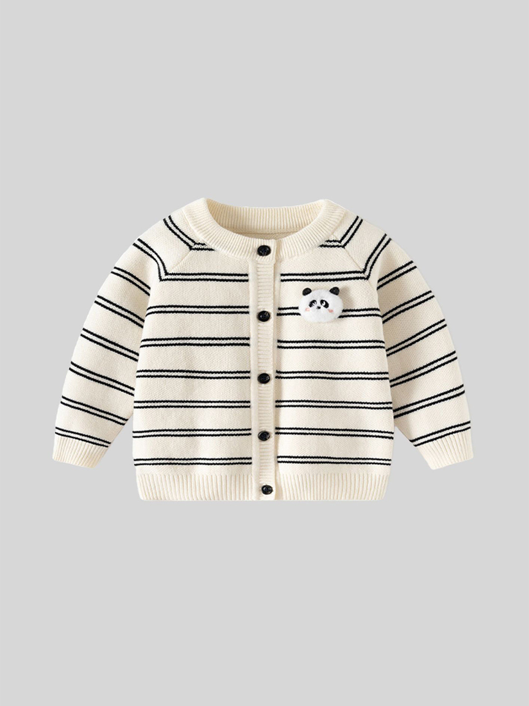 LULU & SKY Boys Striped Pure Cotton Cardigan with Panda Applique Detail