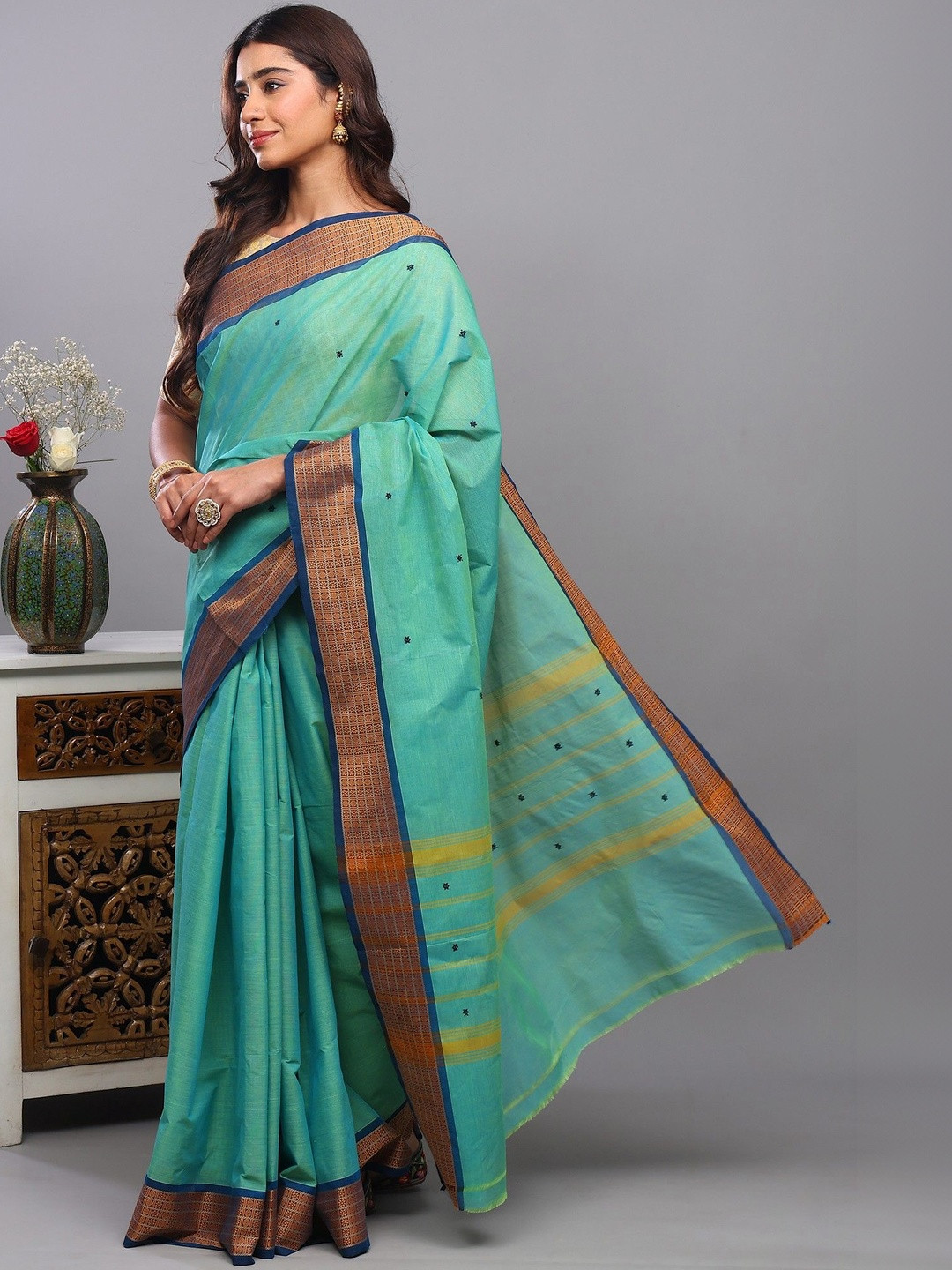 Exotic India Woven Design Zari Chettinad Saree With Unstitched Blouse Piece