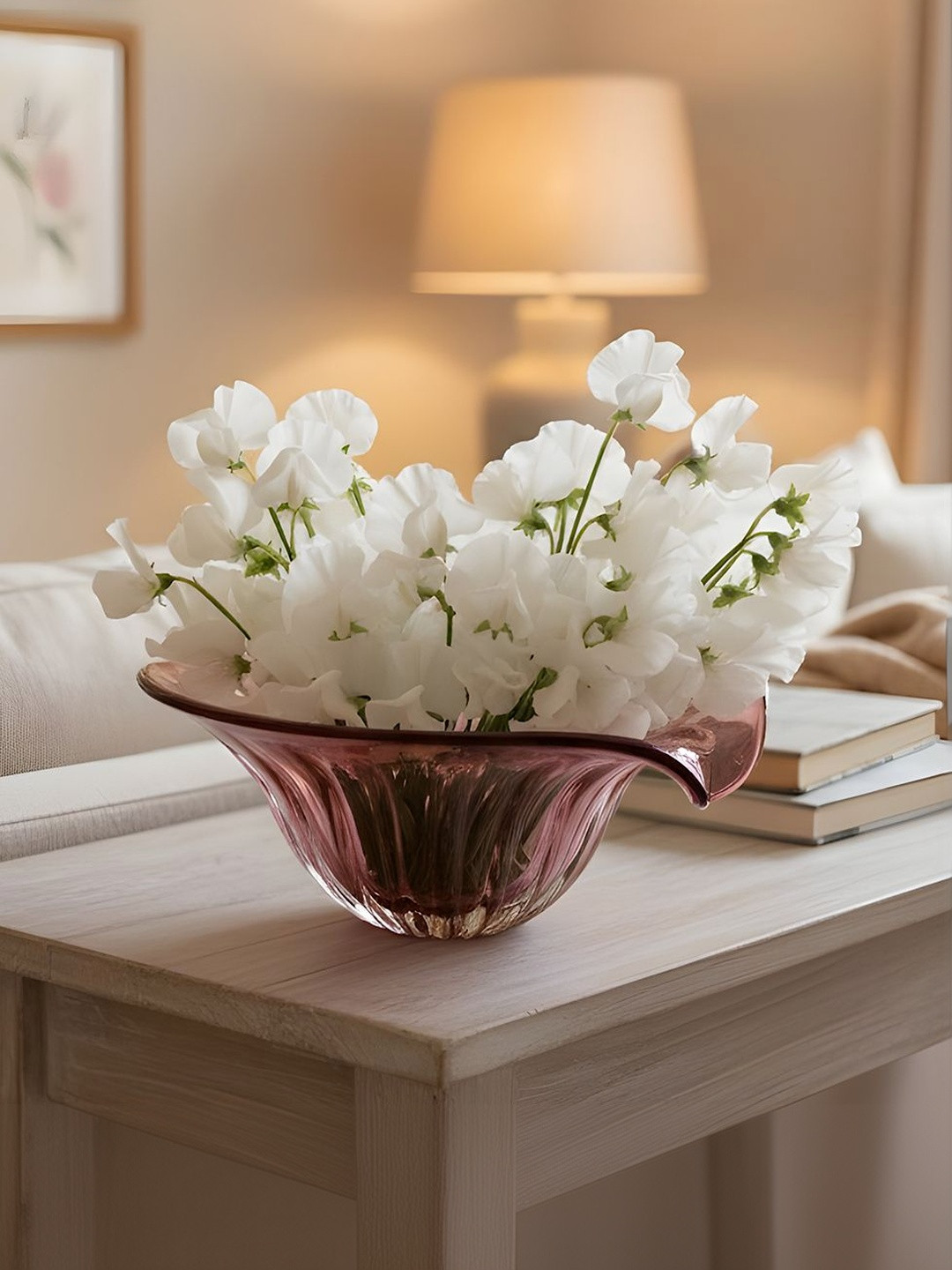 AARVI DECOR STUDIO Pink Textured Ripple Bowl Flower Vase