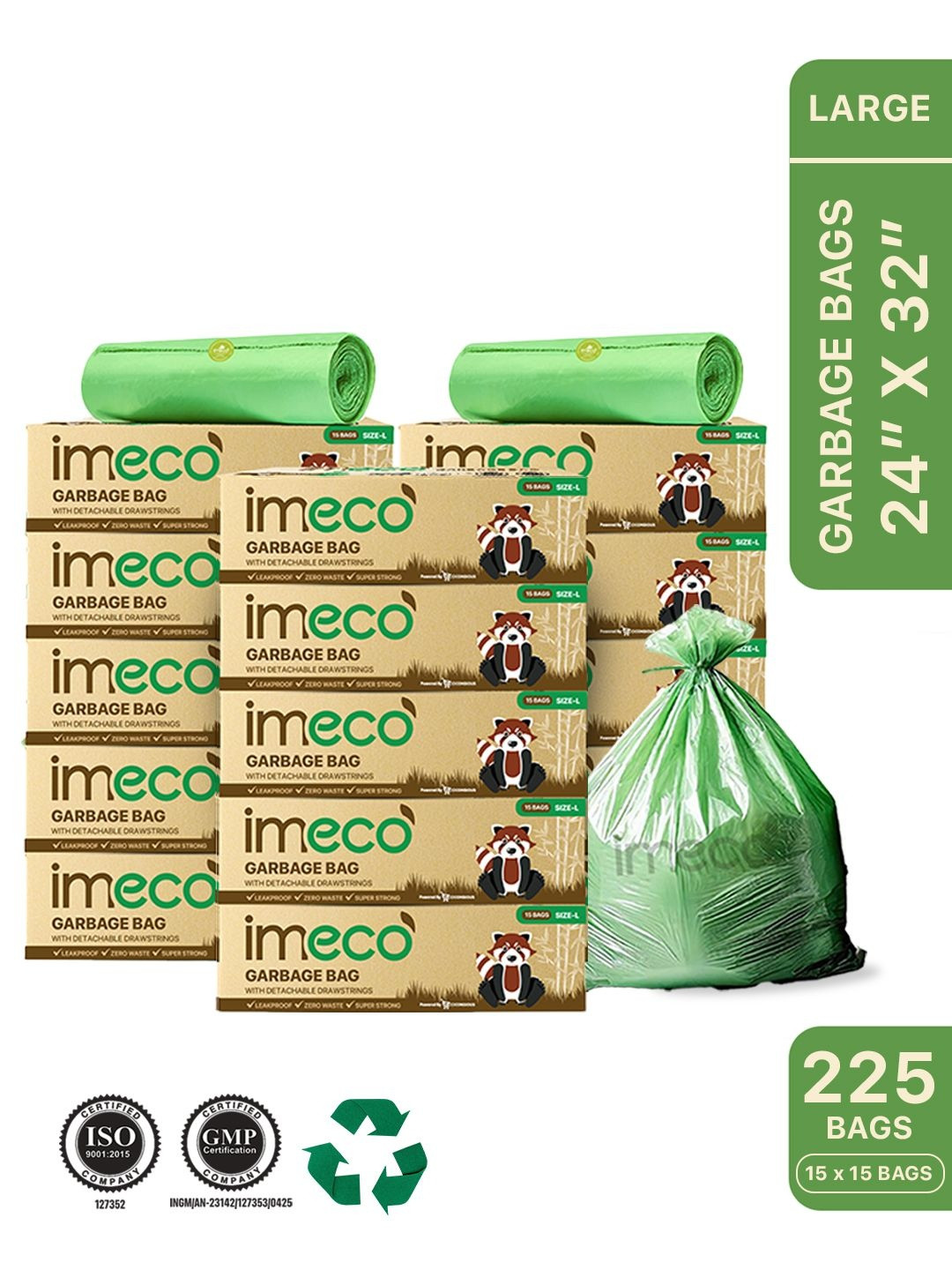 IMECO 225-Pcs Garbage Detachable Drawstrings Poly Bag