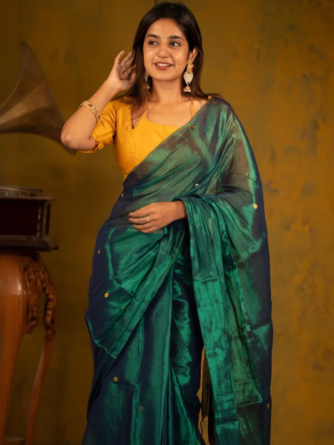 Ruuprekha Women Embellished Mirror Work Pure Tissue Light Weight Saree