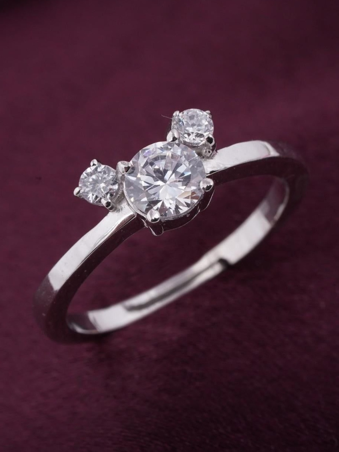 Zalkari 925 Sterling Silver Rhodium-Plated CZ-Studded Mickey Mouse Inspired Finger Ring