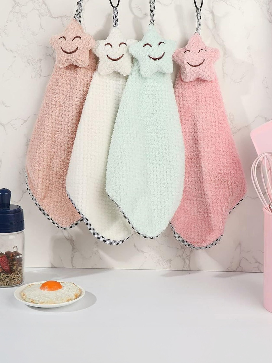 AUGEN Pink & Beige 4 Pieces Skin-Friendly Hand Towels