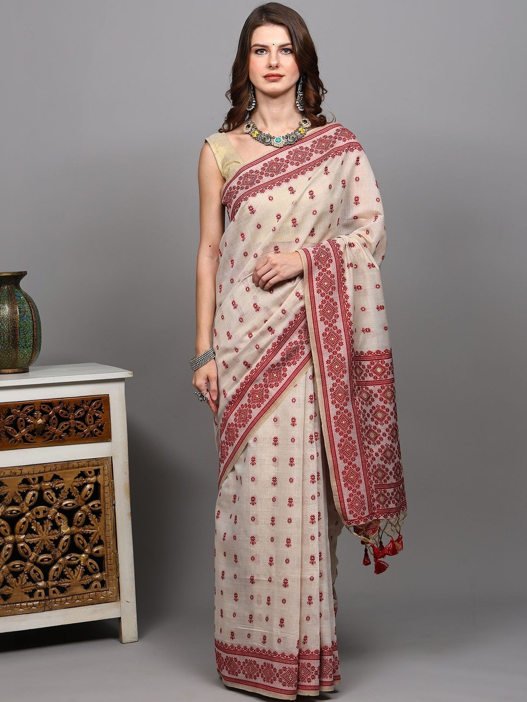 Exotic India Women Arctic-Wolf Bootis  with Kilim Pattern Border