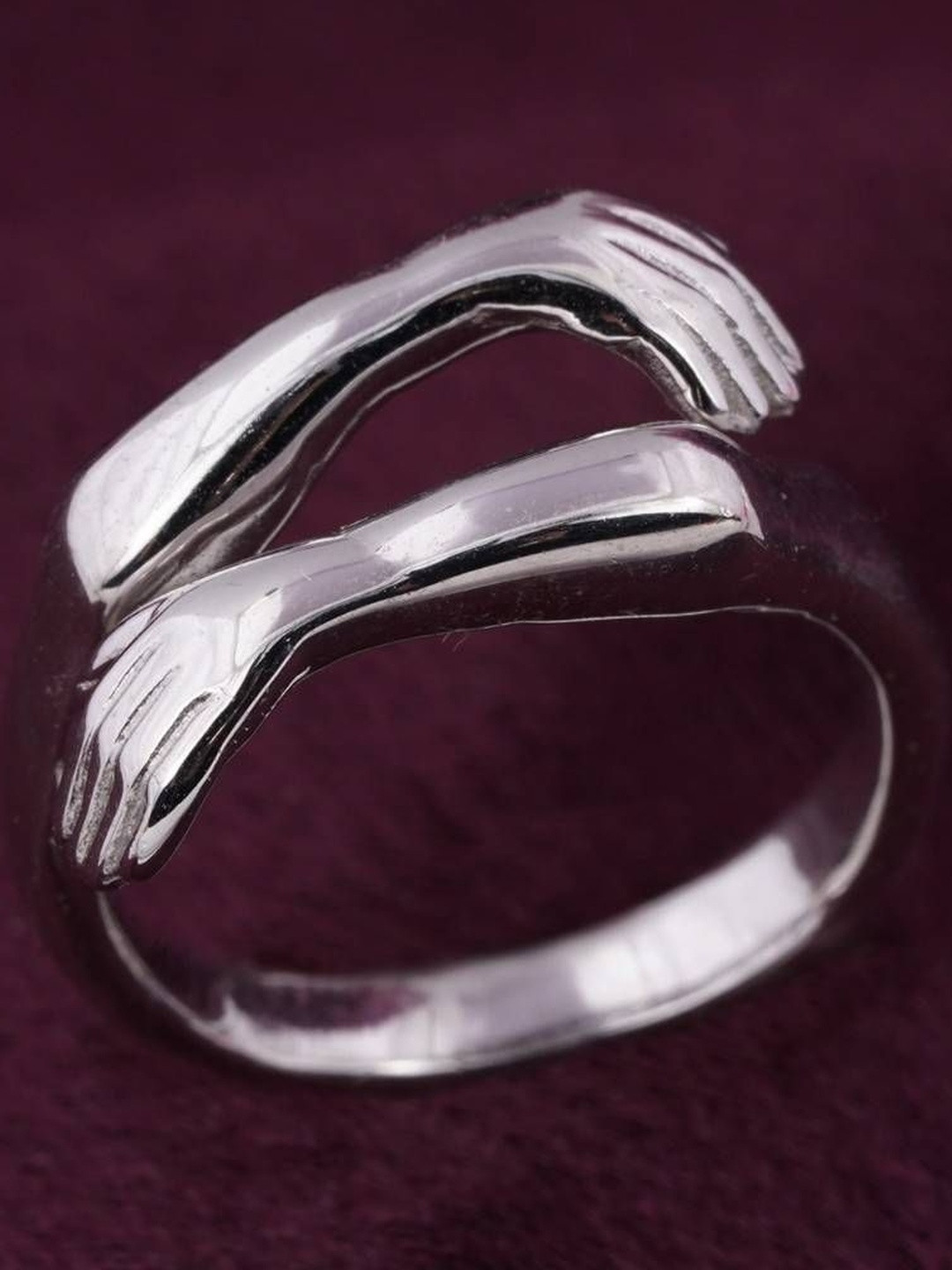 Zalkari Sterling Silver Rhodium-Plated Couple Hug Finger Ring