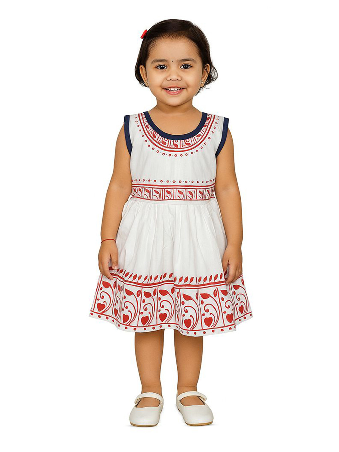 FRANSCART Girls Ethnic Motifs Printed Sleeveless Cotton A-Line Dress