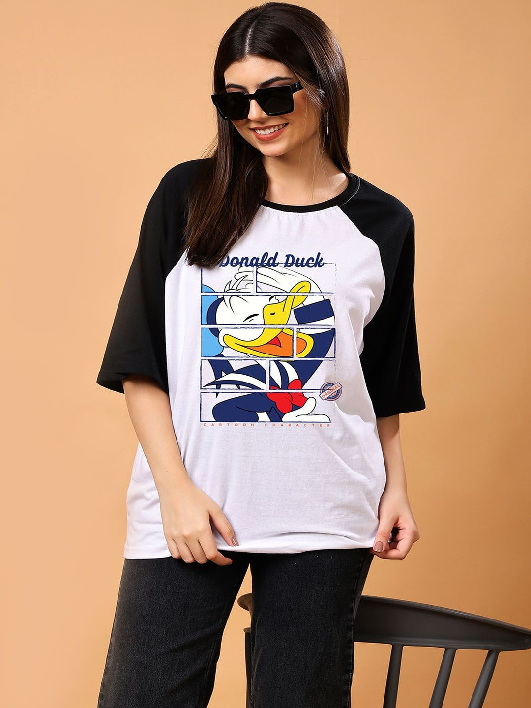 CORSICA Donald Duck Graphic Printed Raglan Sleeve Bio Finish Oversized Cotton T-shirt