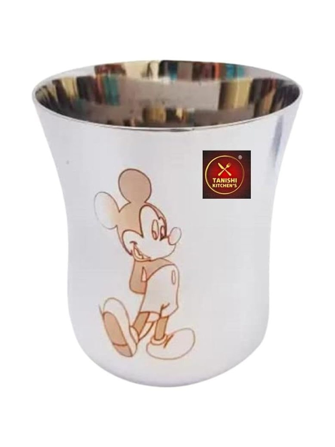 TANISHI KITCHEN'S Grey & Brown Stainless Steel Mickey Printed Water Glass