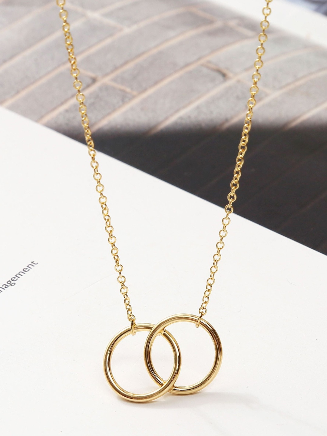 DressBerry Gold-Plated Single Layered Double Circle Pendants with Chains