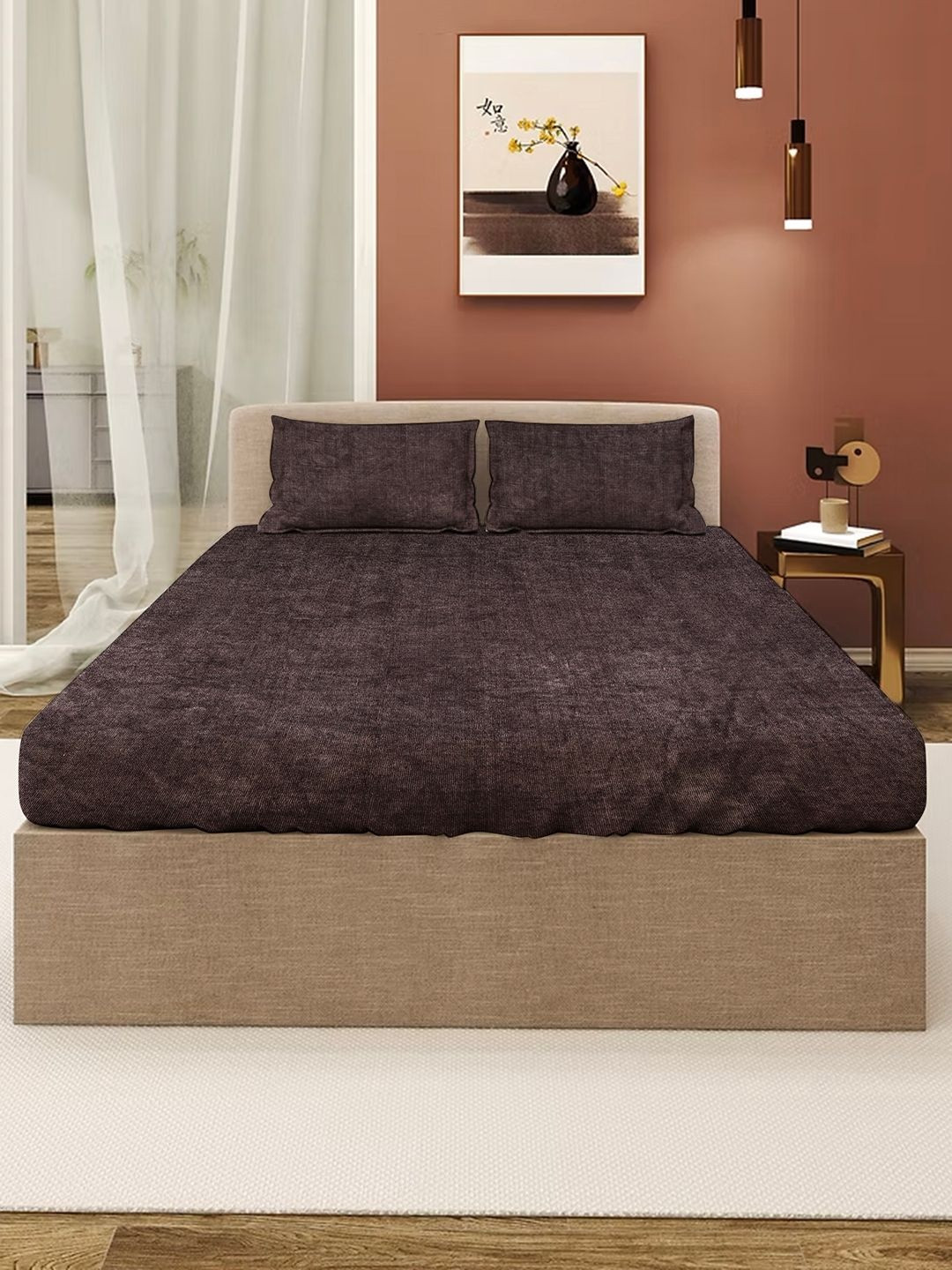 Dhrohar Charcoal Grey 350 TC Bedsheet With 2 Pillow Covers 2.40 m x 2.20 m