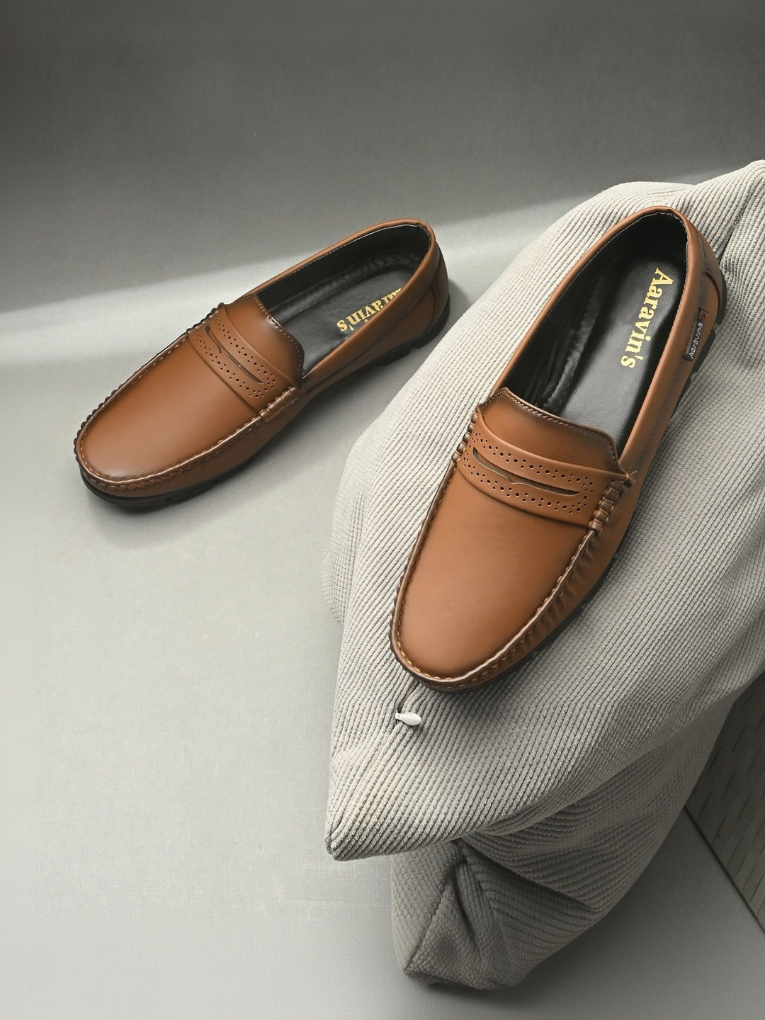 AARAVIN'S Mens Laser Cut Penny Loafers Shoes