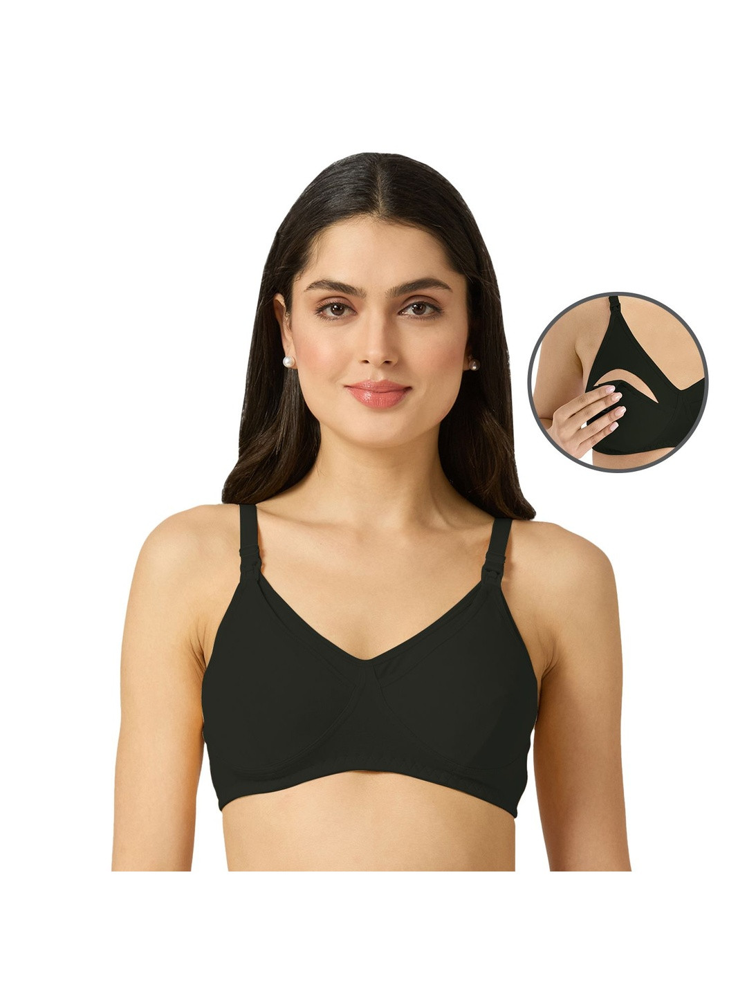 MeeMee B40B Black Seamless Full Coverage Non Padded Non-Wired Maternity Bra
