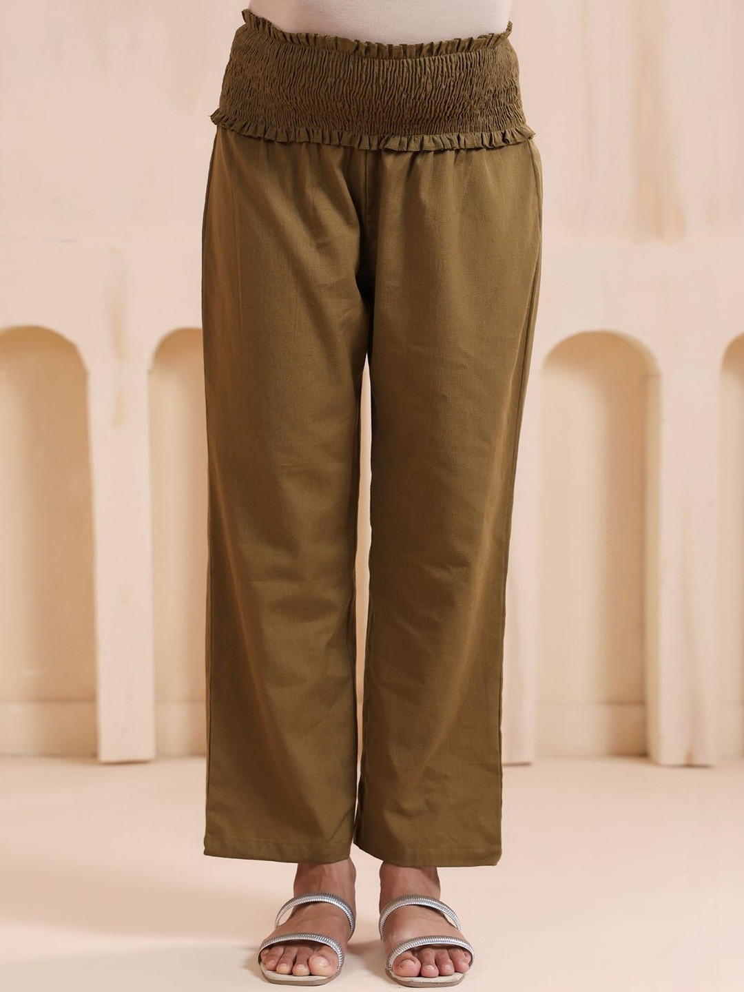 Ikk Kudi by Seerat Women Relaxed Straight Leg High-Rise Maternity Trousers