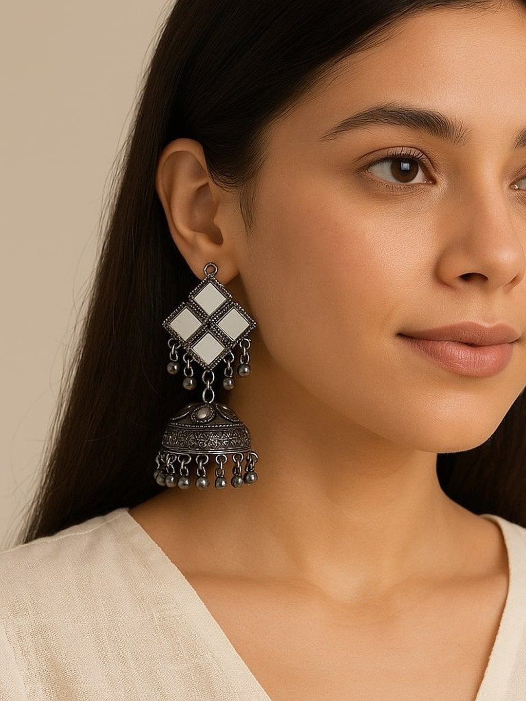 Bonnt Artificial Beaded Oxidised Dome Shaped Jhumkas