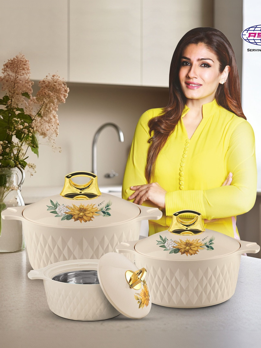 Asian Plastowares Beige 3 Pcs Easy To Clean BPA Free Cook & Serve Diamond Casserole-3100ml