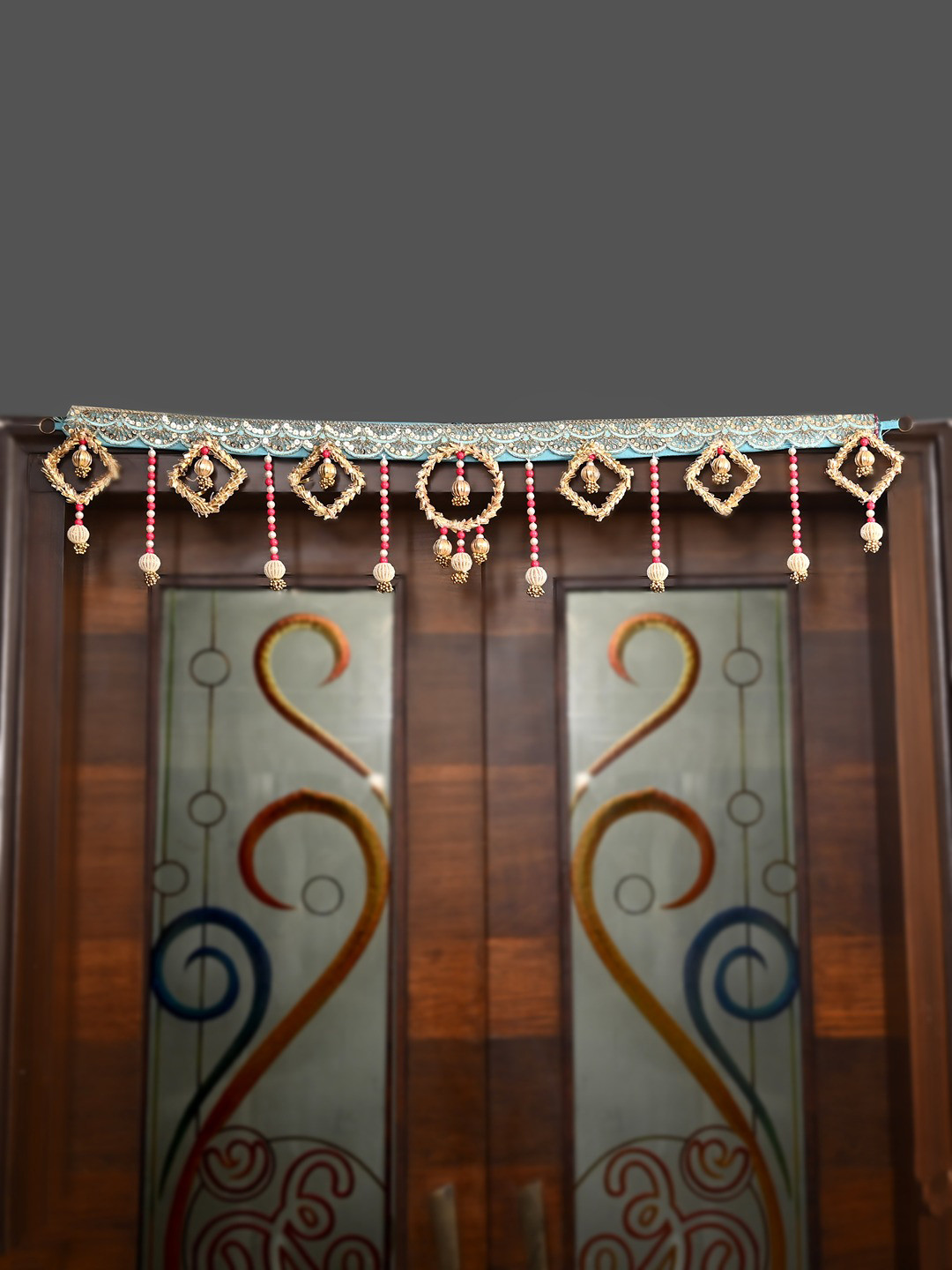 Aapno Rajasthan Gold Toned And Blue Artificial Beaded Toran with Diamond Motifs