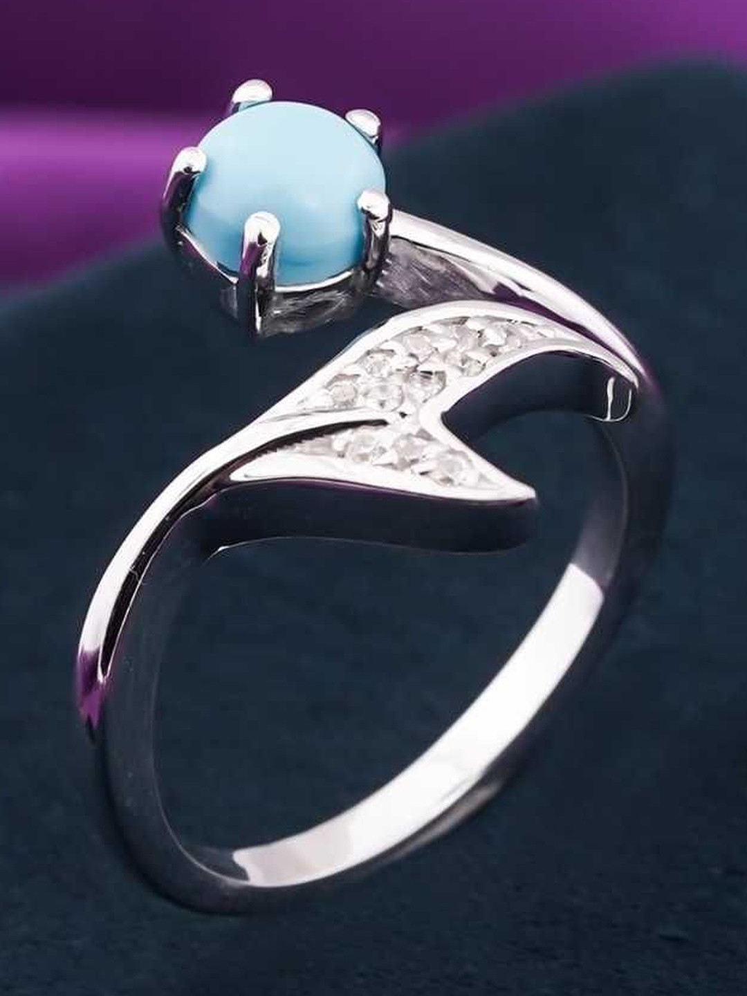 Zalkari Rhodium-Plated Opal & Cubic Zirconia-Studded Mermaid Finger Ring