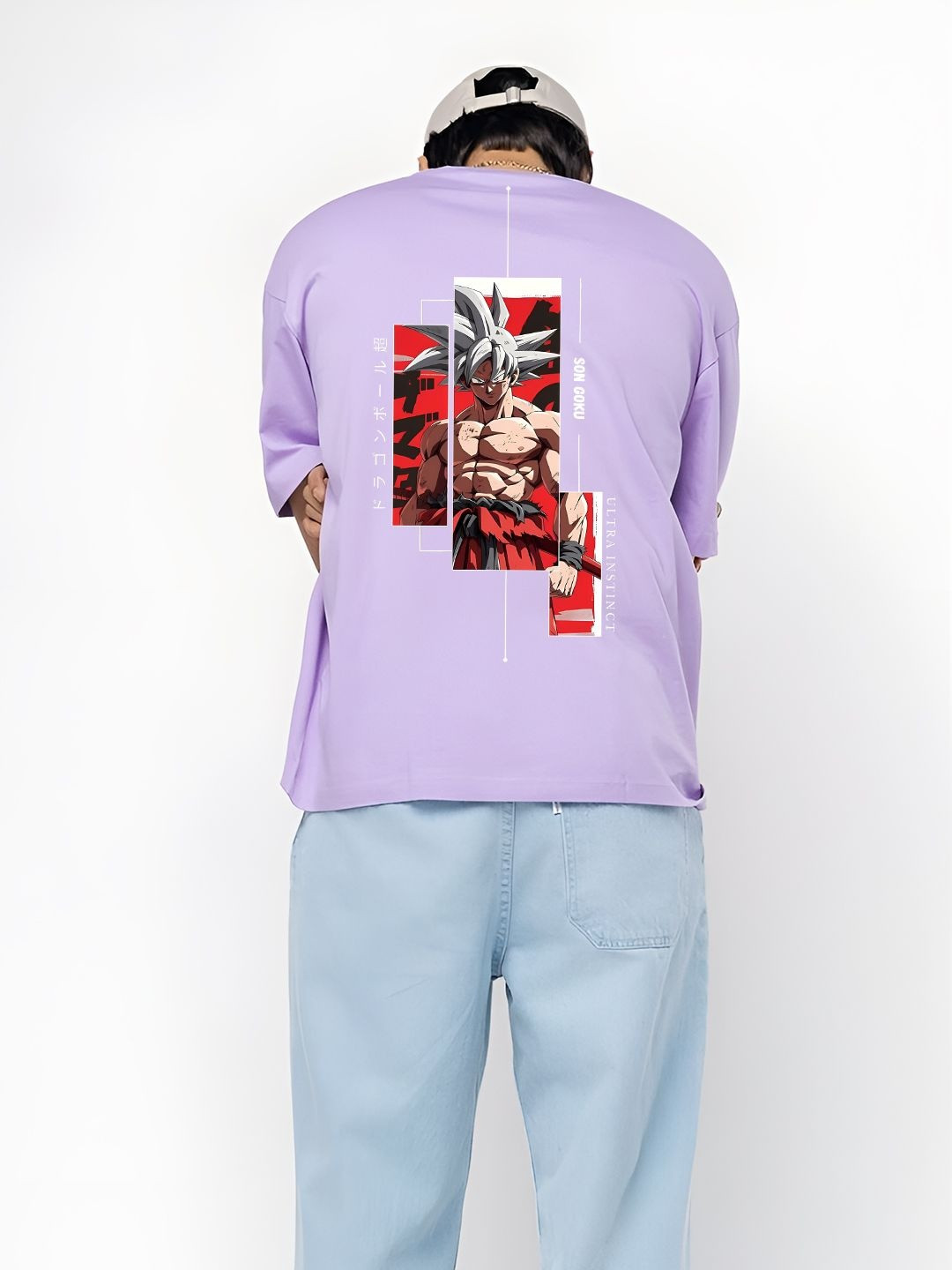 BDSQUARE Goku Printed Round Neck Oversized Drop-Shoulder Sleeves T-shirt