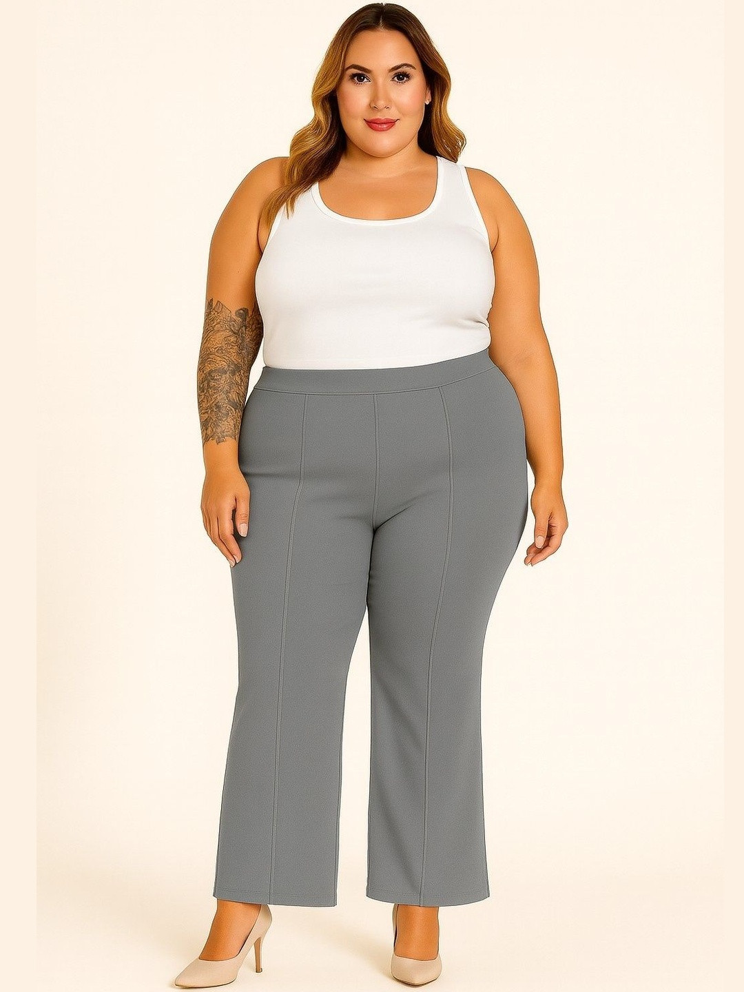 CHROME & CORAL Women High-Rise Stretchable Bootcut Trousers