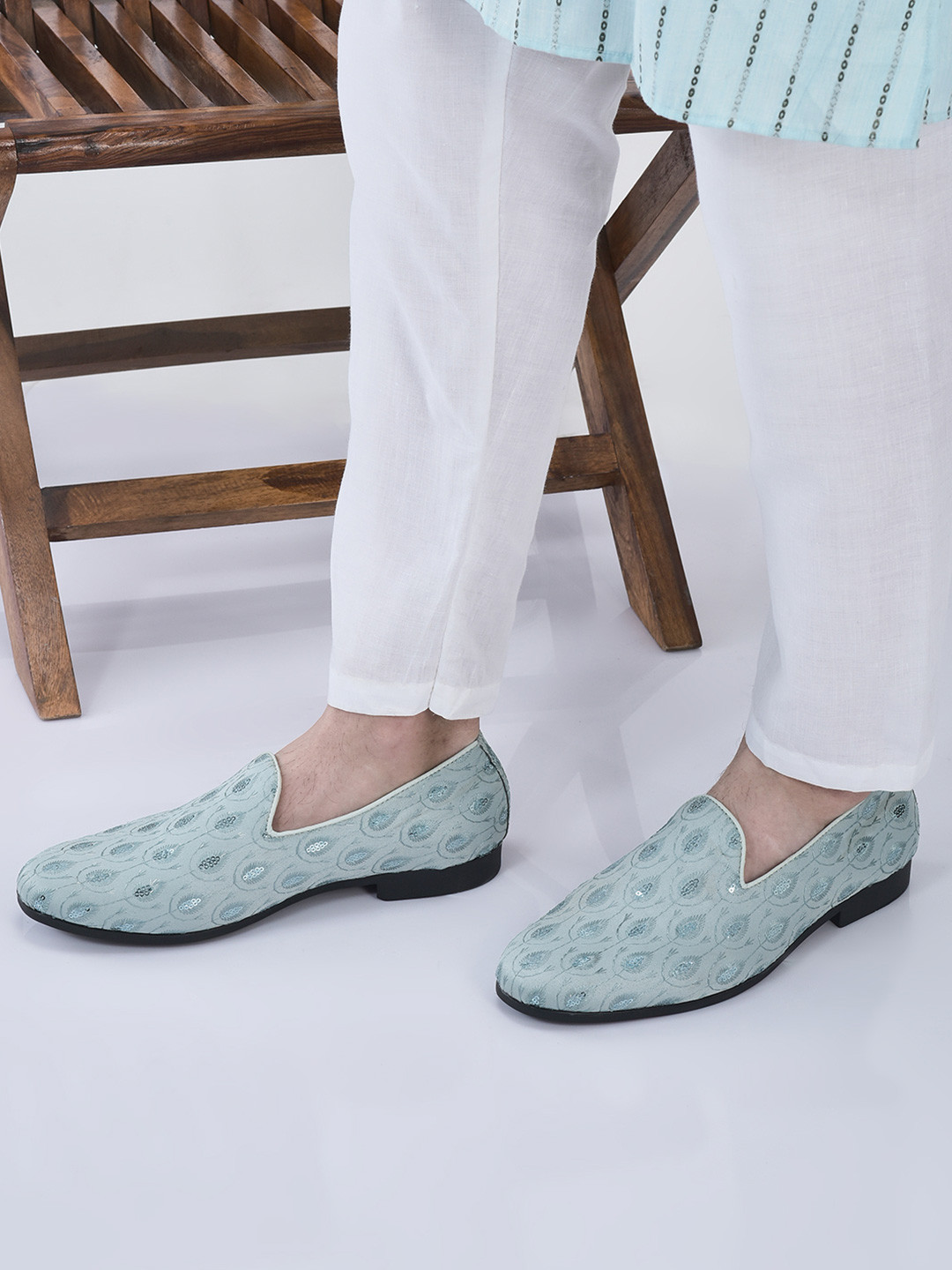 FAUSTO Men Woven Design Round Toe Slip On Memory Foam Lightweight Mojaris