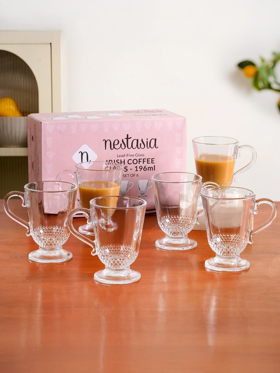 Nestasia Transparent 6 Pieces Textured Glass Mugs 196ml