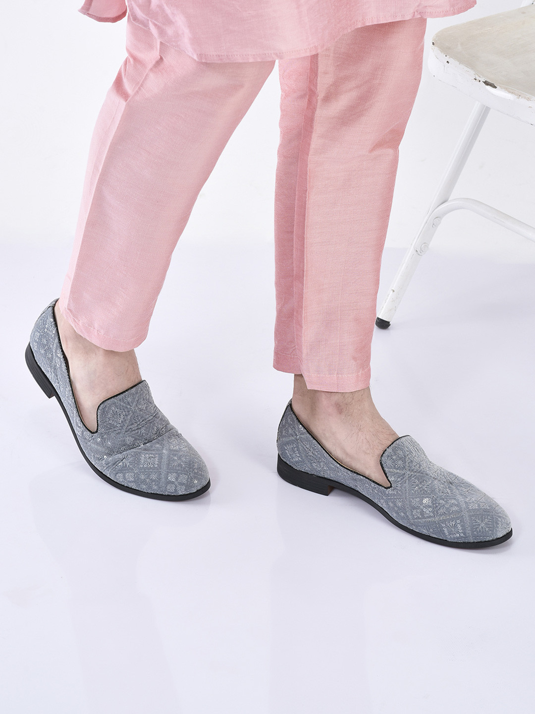 FAUSTO Men Ethnic Velvet Sequin Embroidered Prom Lightweight Slip On Mojaris