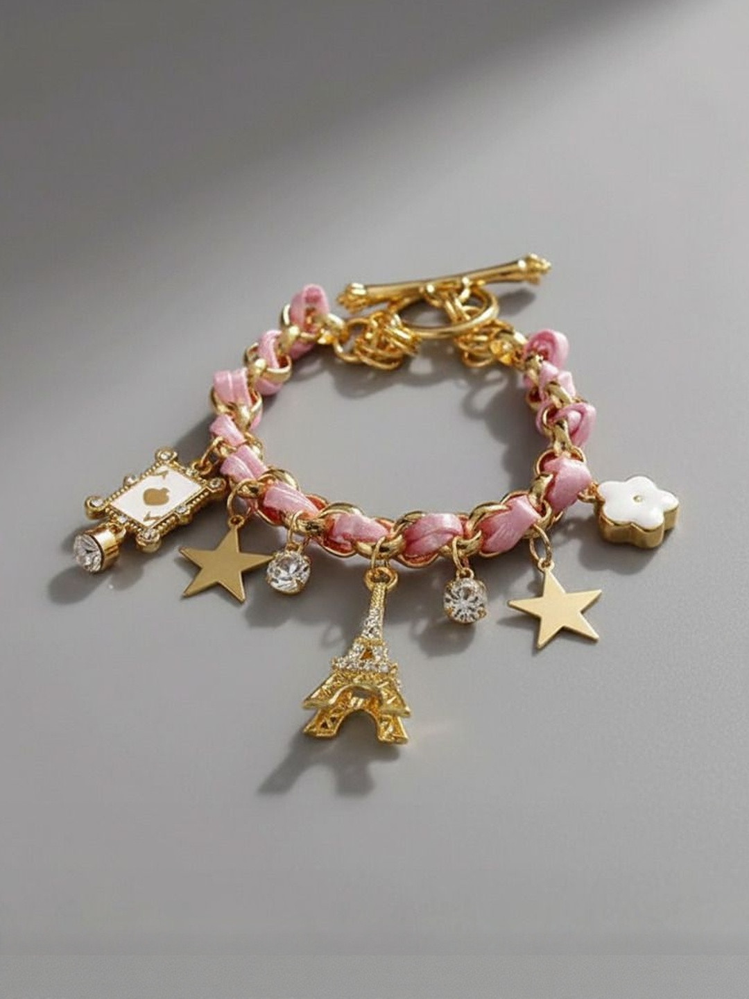 DressBerry Cubic Zirconia Studded Adjustable Charm Bracelet